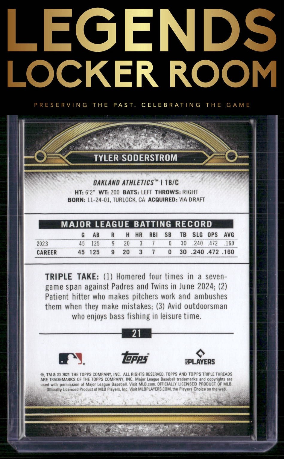 2024 Topps Triple Threads #21 Tyler Soderstrom Tourmaline #/125