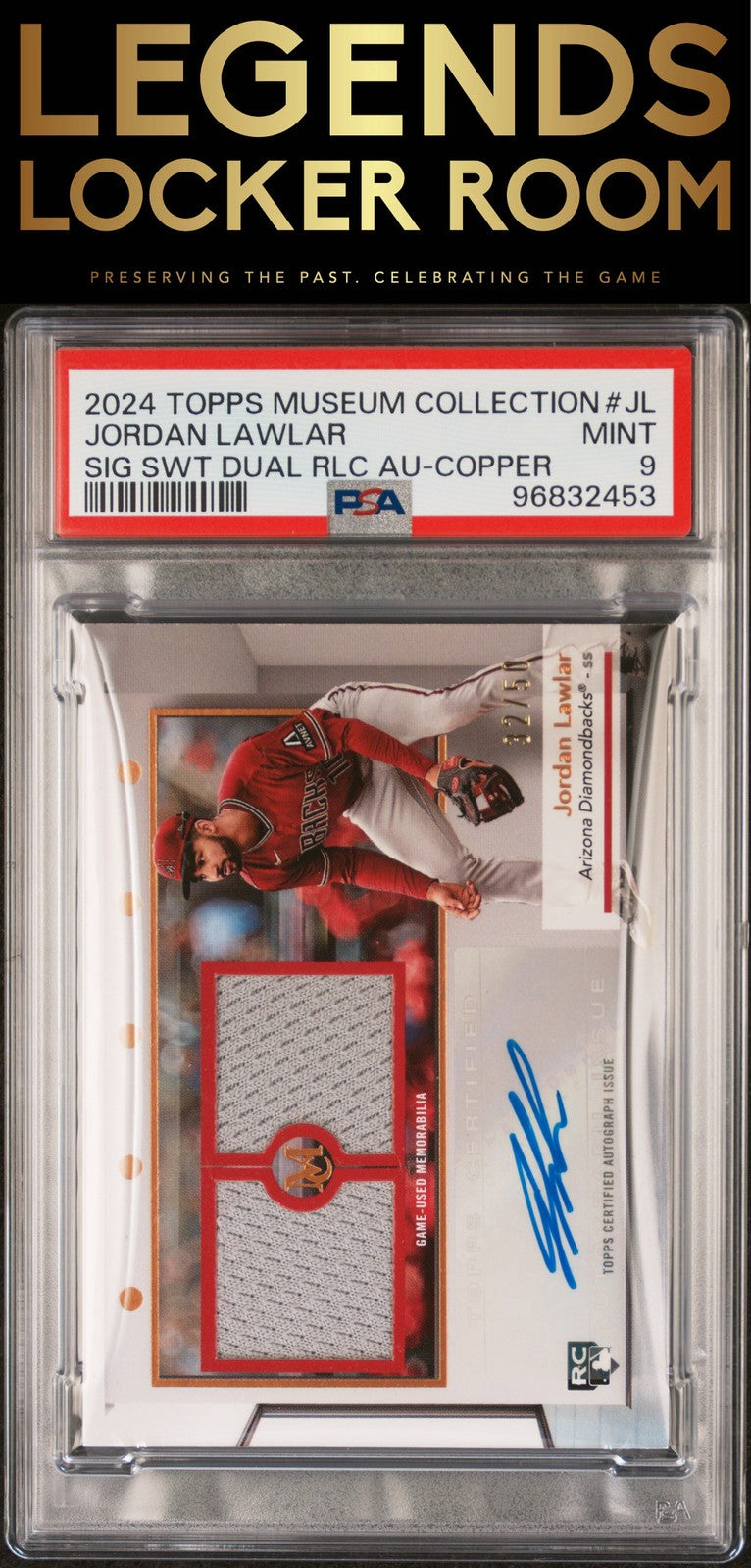 2024 Topps Museum Collection Dual Relic Auto Jordan Lawlar Copper PSA 9