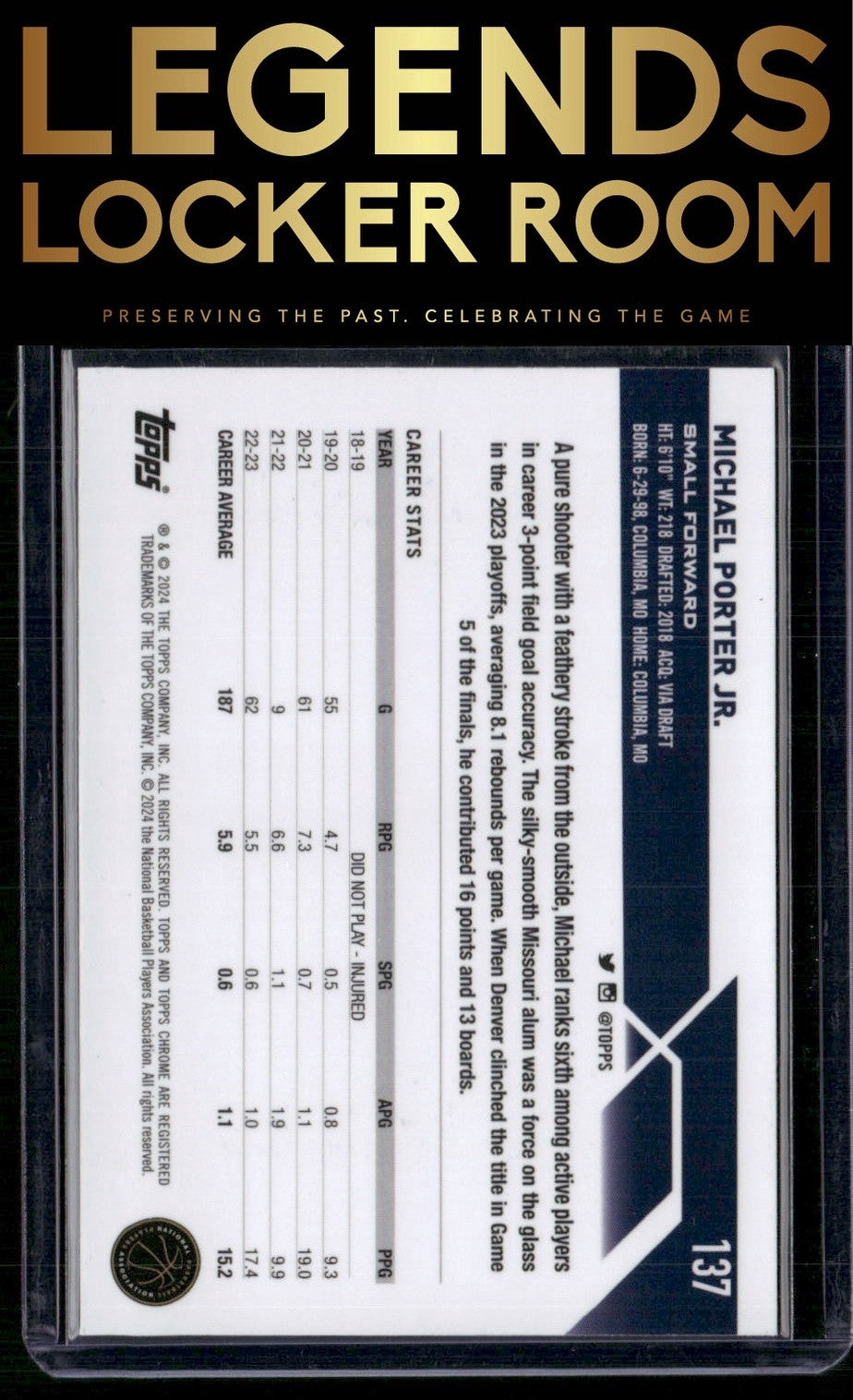 2023-24 Topps Chrome Sapphire Edition #137 Michael Porter Jr.