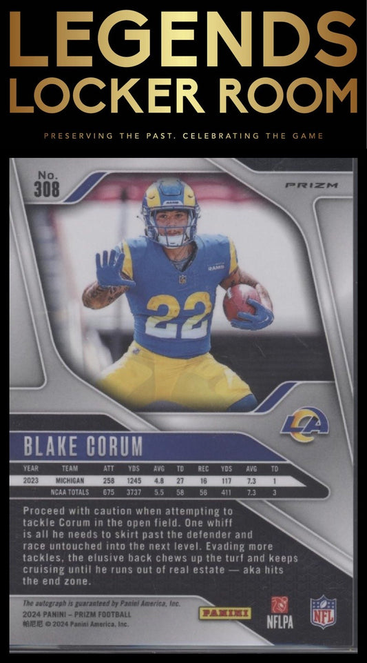 2024 Panini Prizm #308 Blake Corum Rookie Autographs Silver Prizm