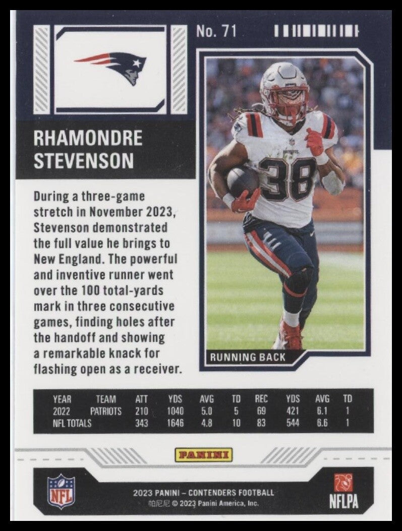 2023 Panini Contenders #71 Rhamondre Stevenson
