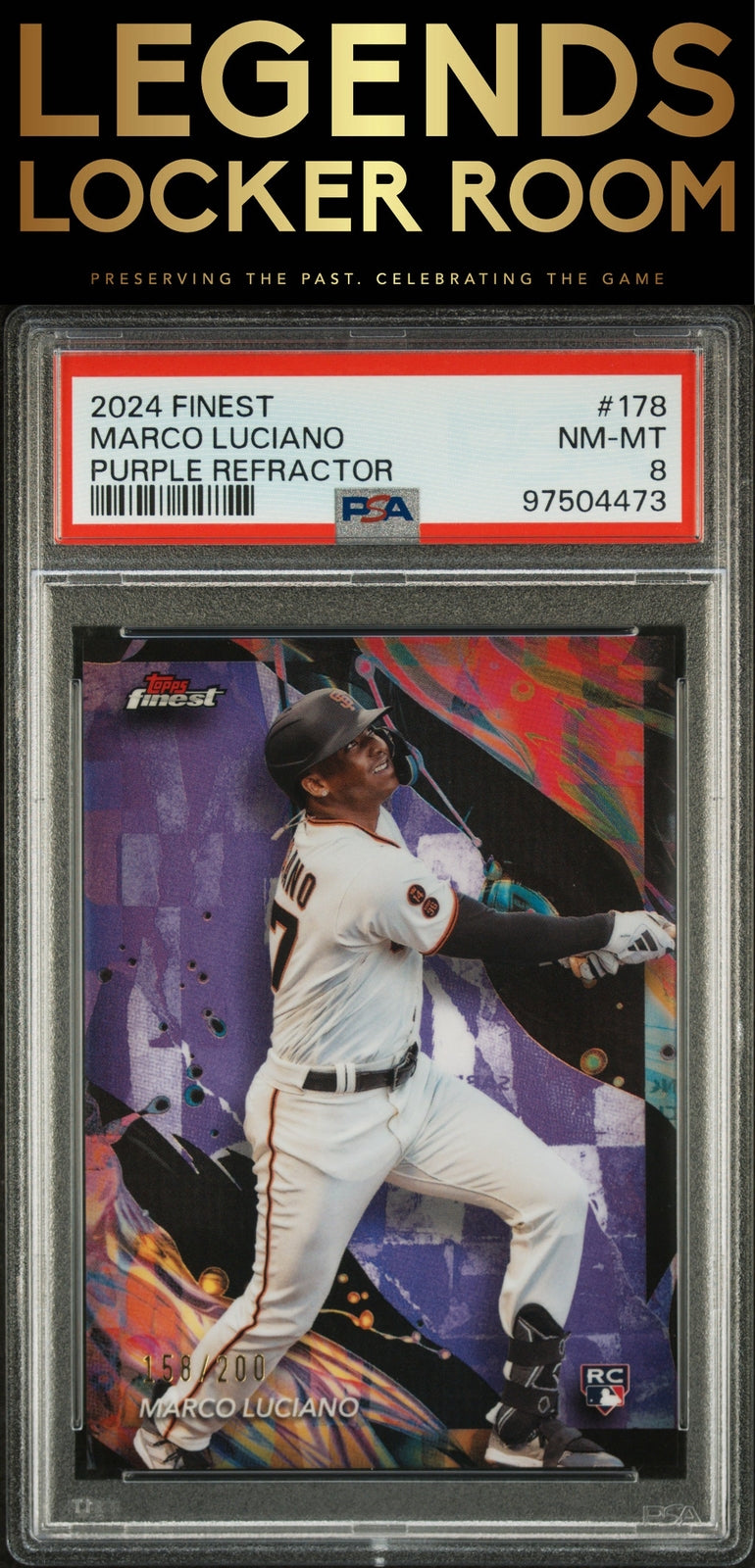 2024 Topps Finest #178 Marco Luciano Purple Refractor PSA 8
