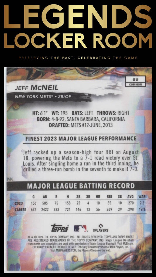 2024 Finest #89 Jeff McNeil Checkerboard Refractor
