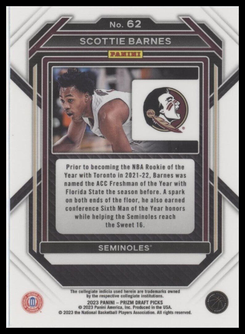 2023 Panini Prizm Draft Picks #62 Scottie Barnes