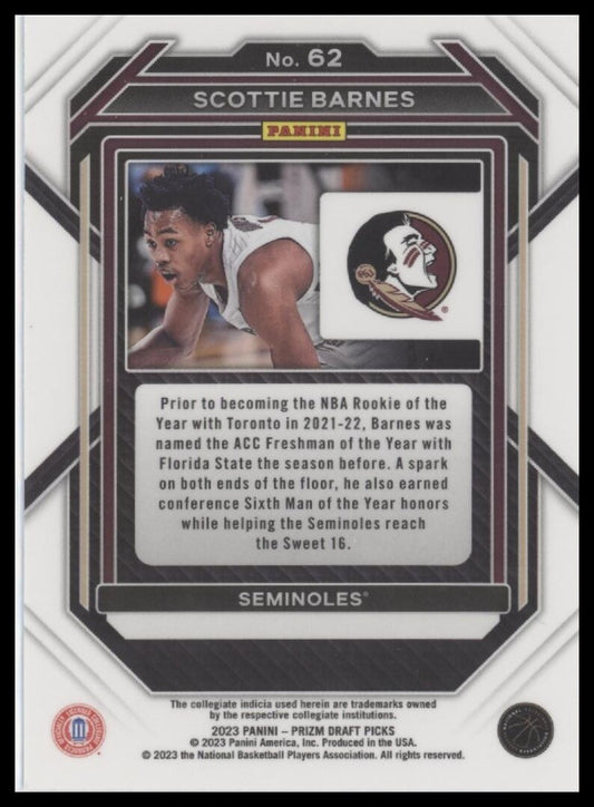 2023 Panini Prizm Draft Picks #62 Scottie Barnes