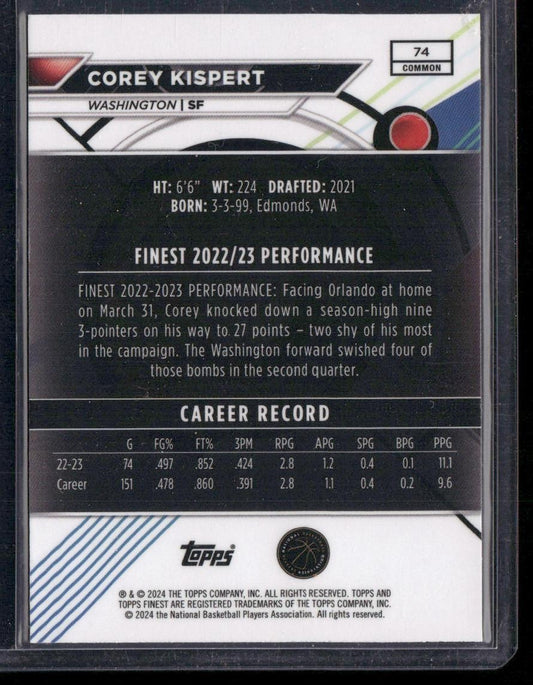 2023-24 Finest #74 Corey Kispert Purple Checkerboard Refractors #/125