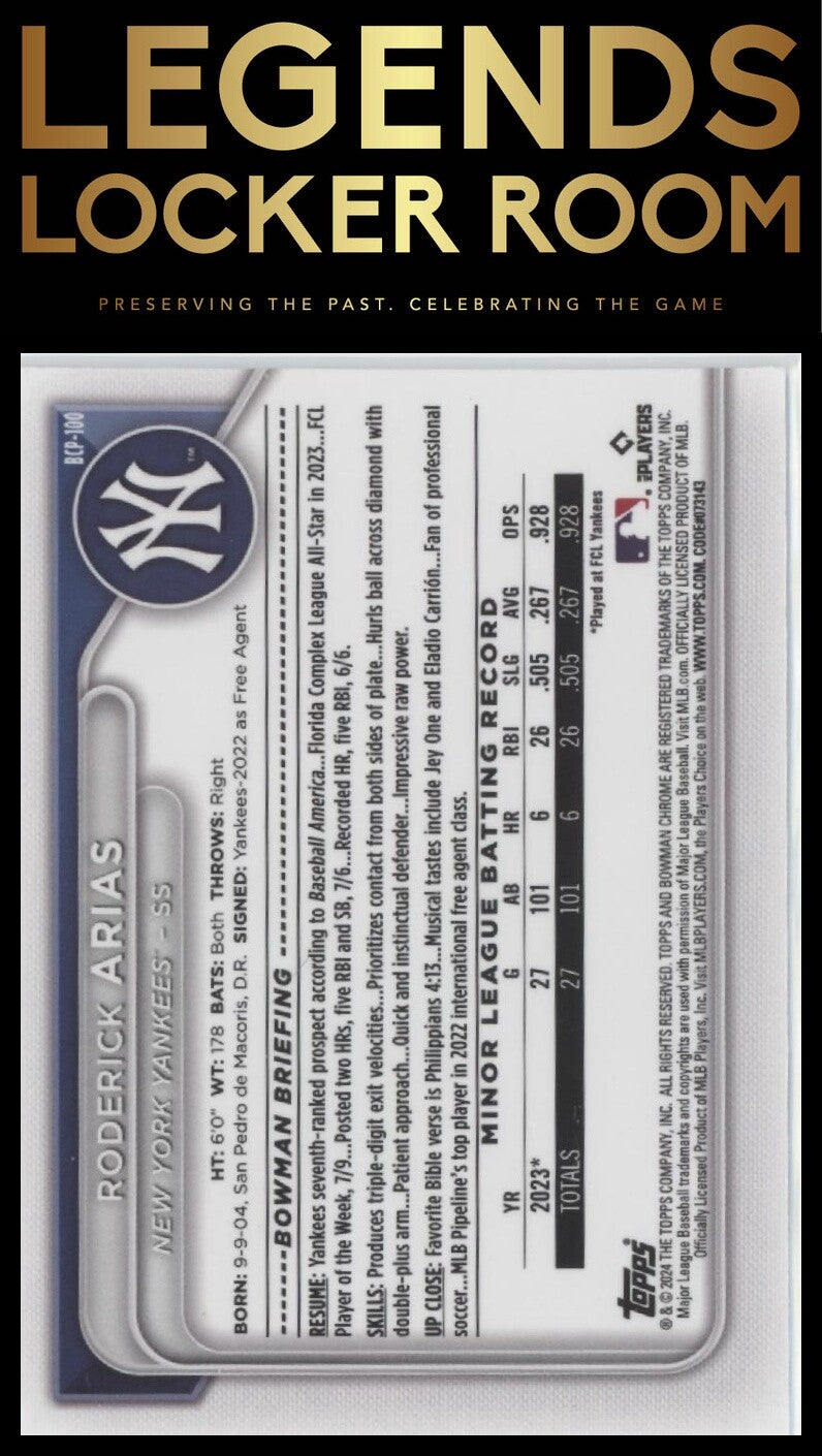 2024 Bowman Chrome #BCP-100 Roderick Arias Prospects