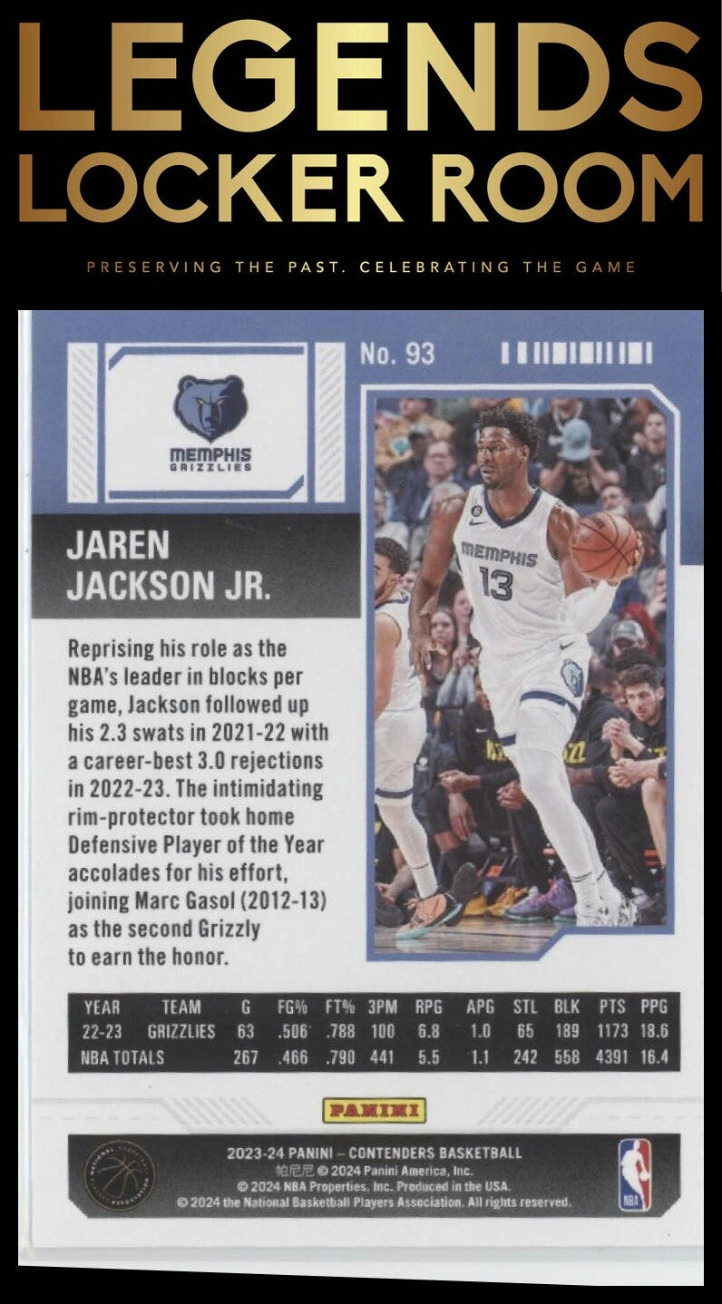 2023-24 Panini Contenders #93 Jaren Jackson Jr. Season Ticket Retail