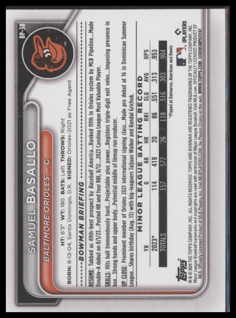 2024 Bowman #BP-38 Samuel Basallo Prospects