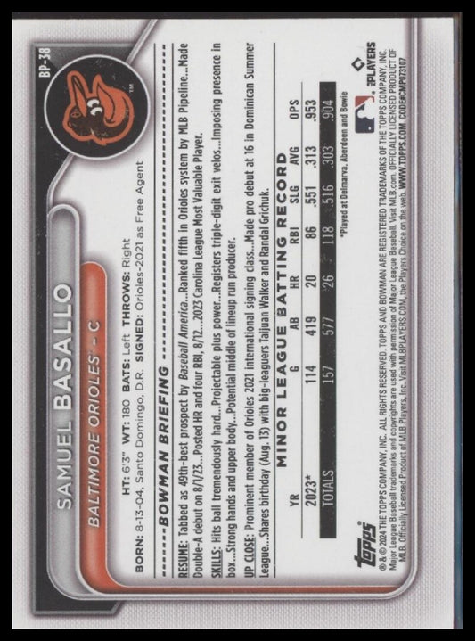 2024 Bowman #BP-38 Samuel Basallo Prospects