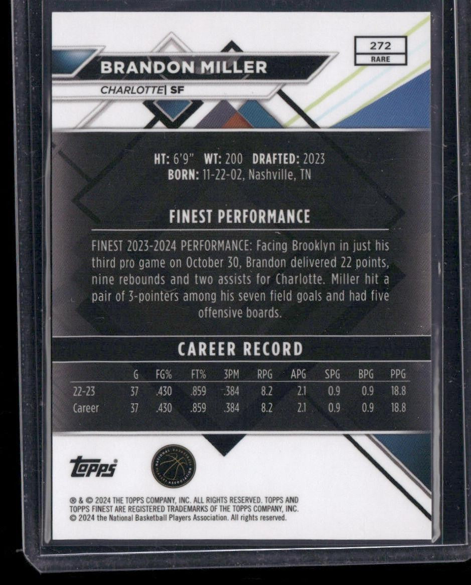 2023-24 Finest #272 Brandon Miller Blue Checkerboard Refractors #/49