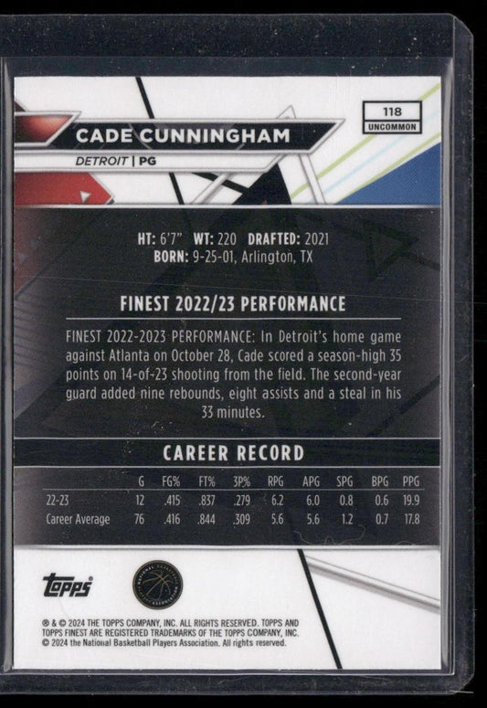 2023-24 Finest #118 Cade Cunningham Purple Checkerboard Refractors #/99
