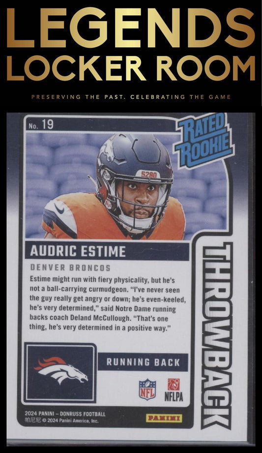 2024 Donruss #19 Audric Estime Rated Rookies Throwback Studio Series #/100
