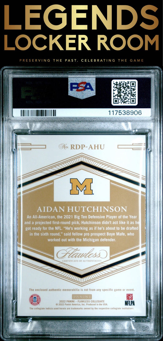 2022 Panini Flawless Collegiate Rookie Dual Patches Aidan Hutchinson /25 PSA 8