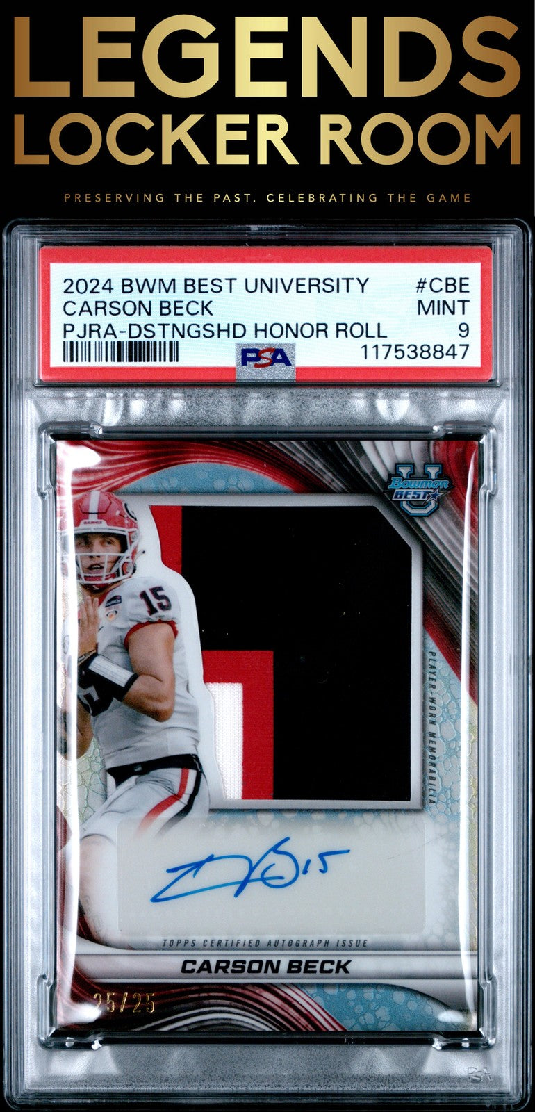 2024 Bowman Best University Patch Auto Carson Beck Honor Roll 25/25 PSA 9