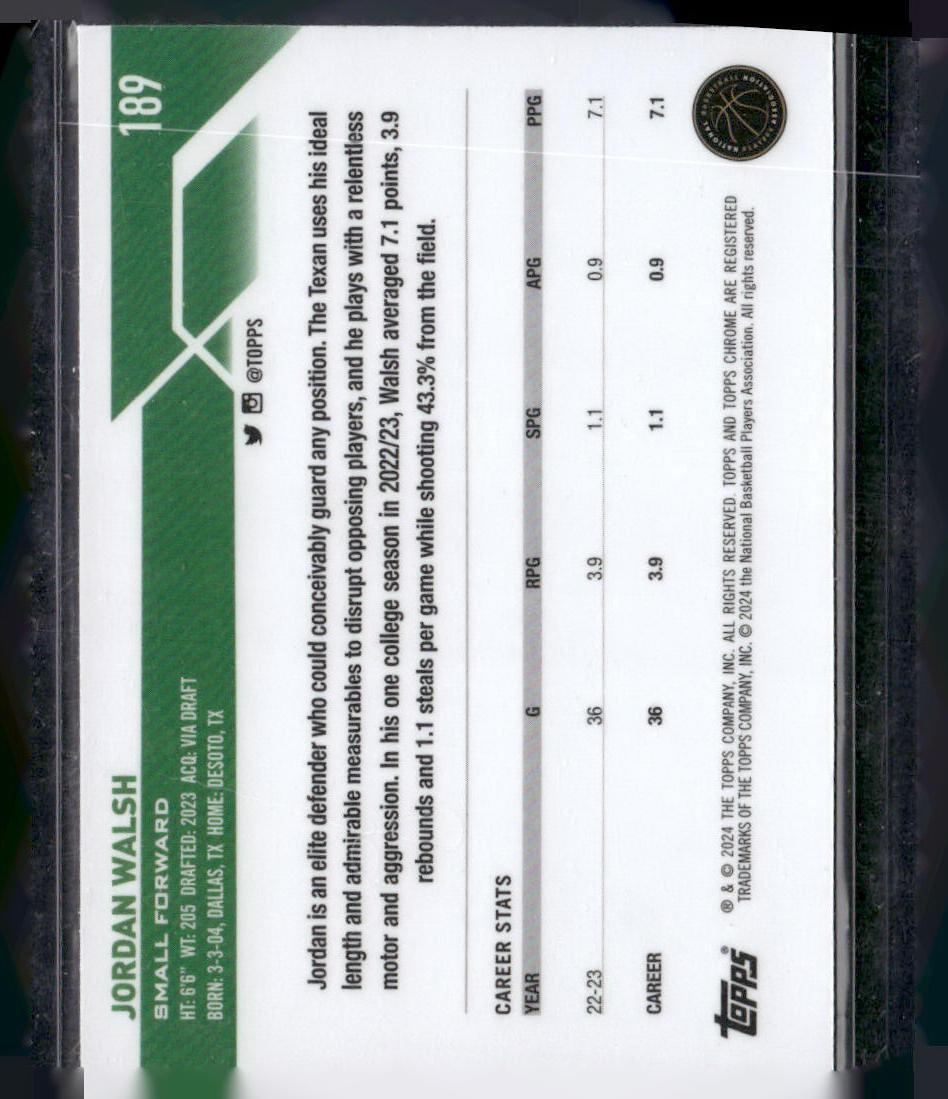 2023-24 Topps Chrome #189 Jordan Walsh