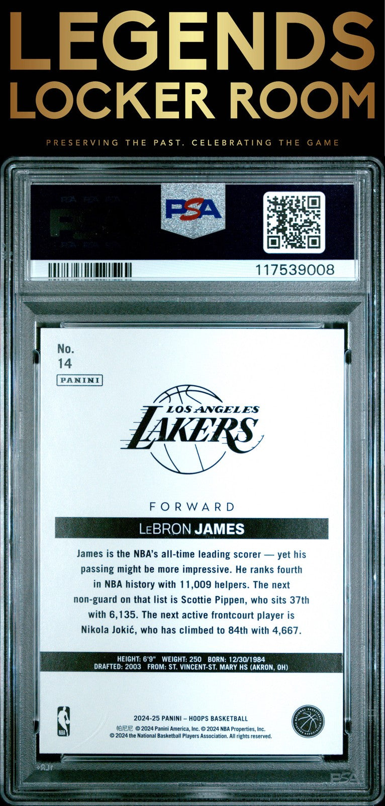 2024 Panini NBA Hoops Hoops Throwback #14 Lebron James PSA 9