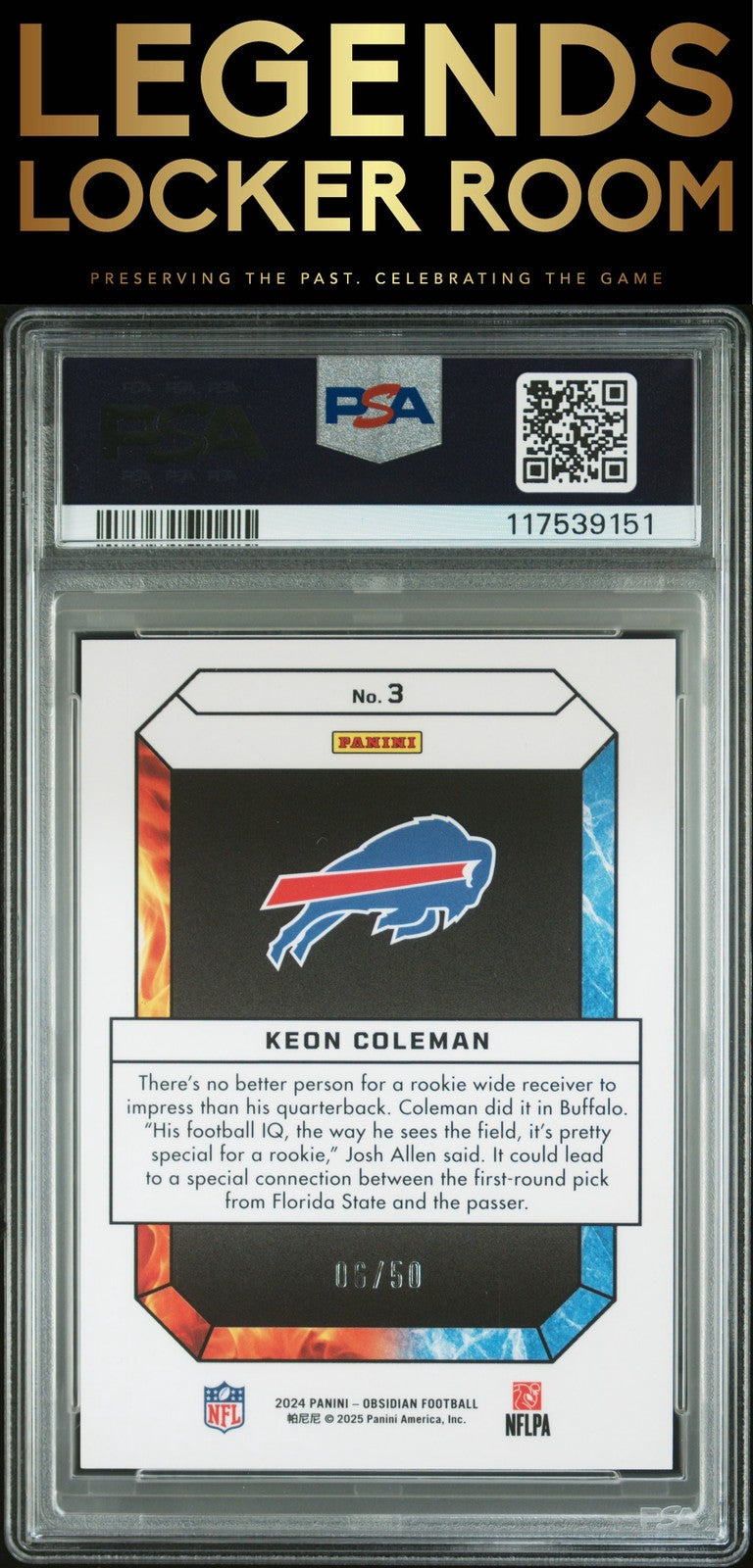 2024 Panini Obsidian Fire And Ice #3 Keon Coleman Fire And Ice-Purple PSA 9