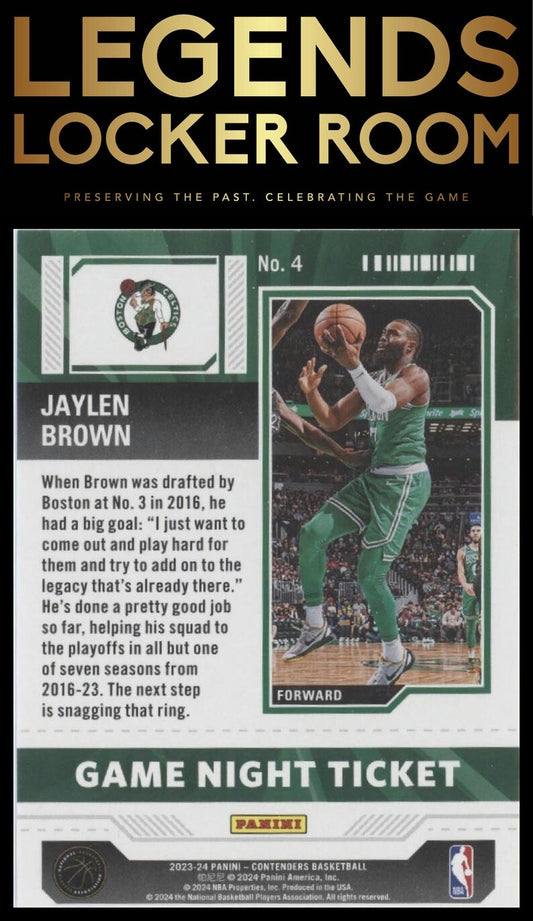2023-24 Panini Contenders #4 Jaylen Brown Game Night Ticket