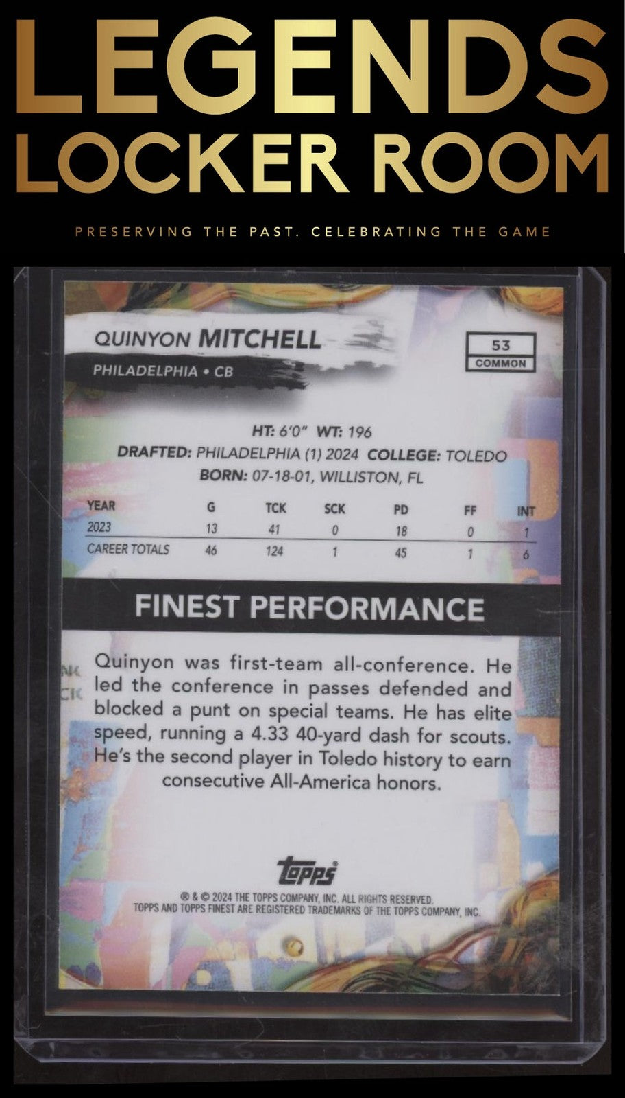 2024 Finest #53 Quinyon Mitchell Sky Blue Refractor #/325