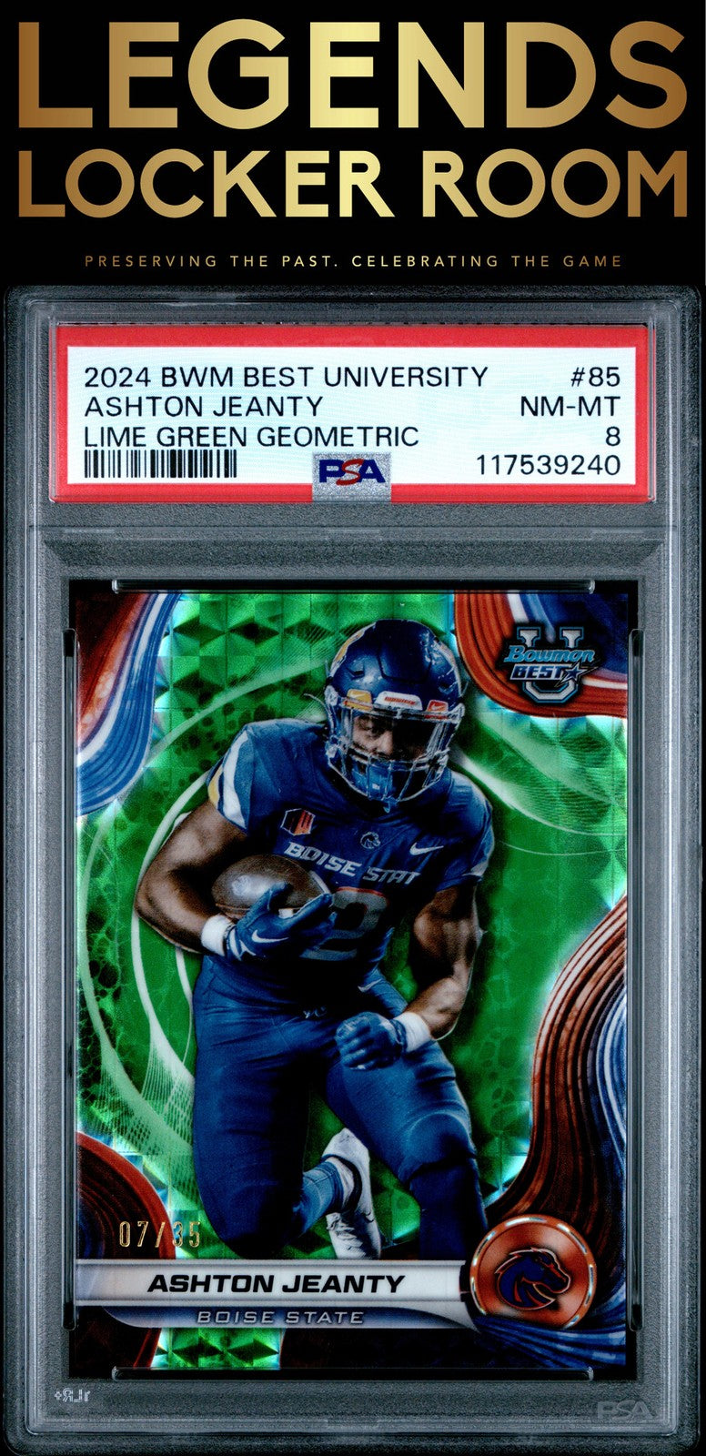 2024 Bowman Best University #85 Ashton Jeanty Lime Green Geometric PSA 8