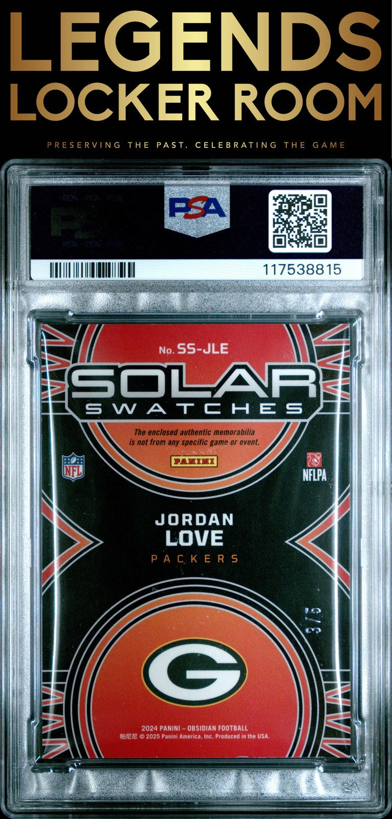 2024 Panini Obsidian Solar Swatches Jordan Love Solar Swatches-Green PSA 8