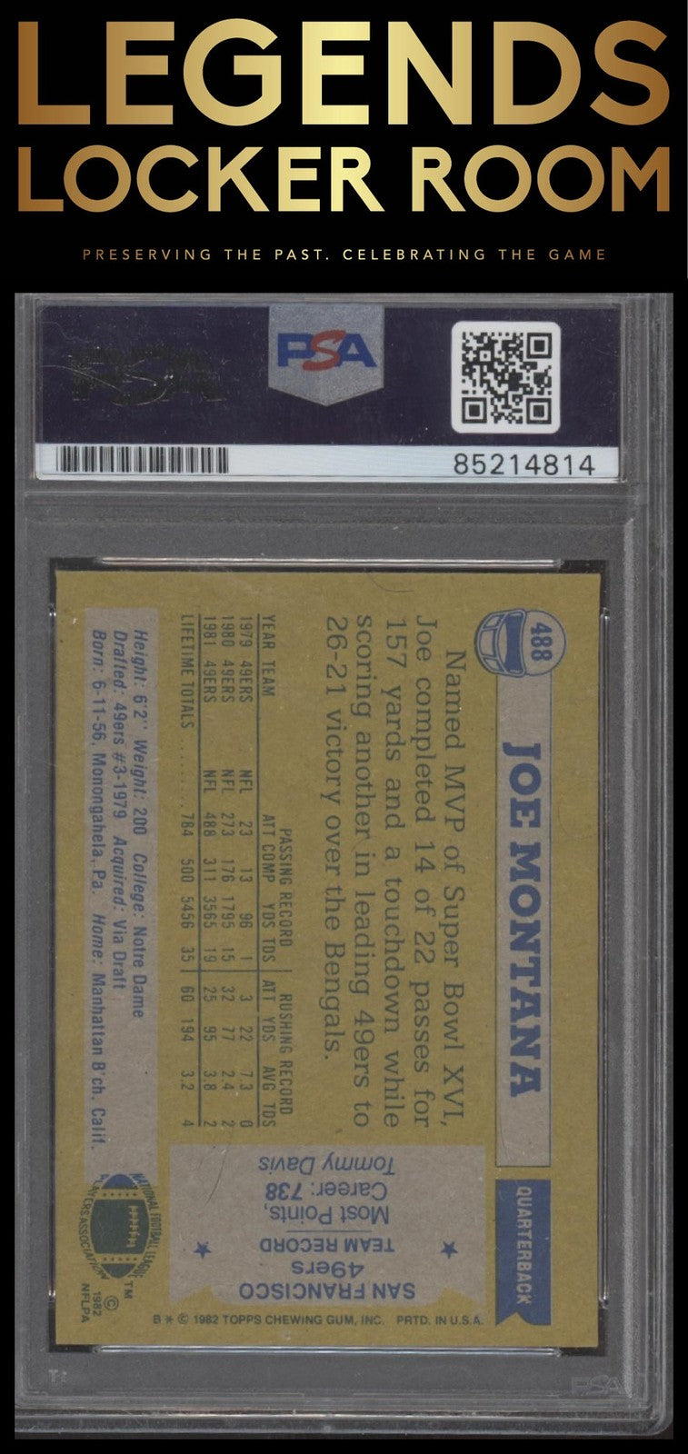 1982 Topps #488 Joe Montana Auto PSA 10 GEM MT