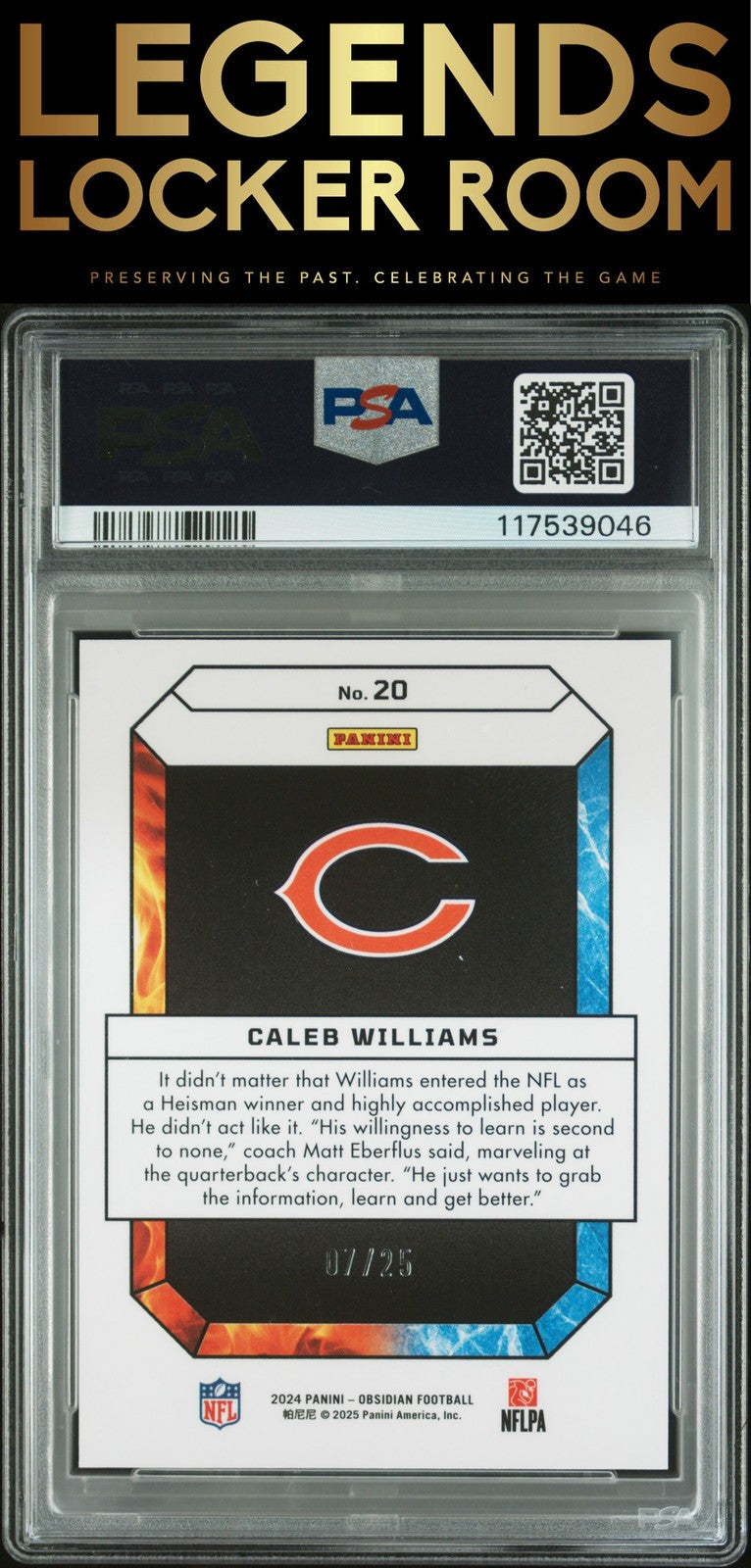 2024 Panini Obsidian Fire And Ice #20 Caleb Williams Fire And Ice-Blue PSA 8