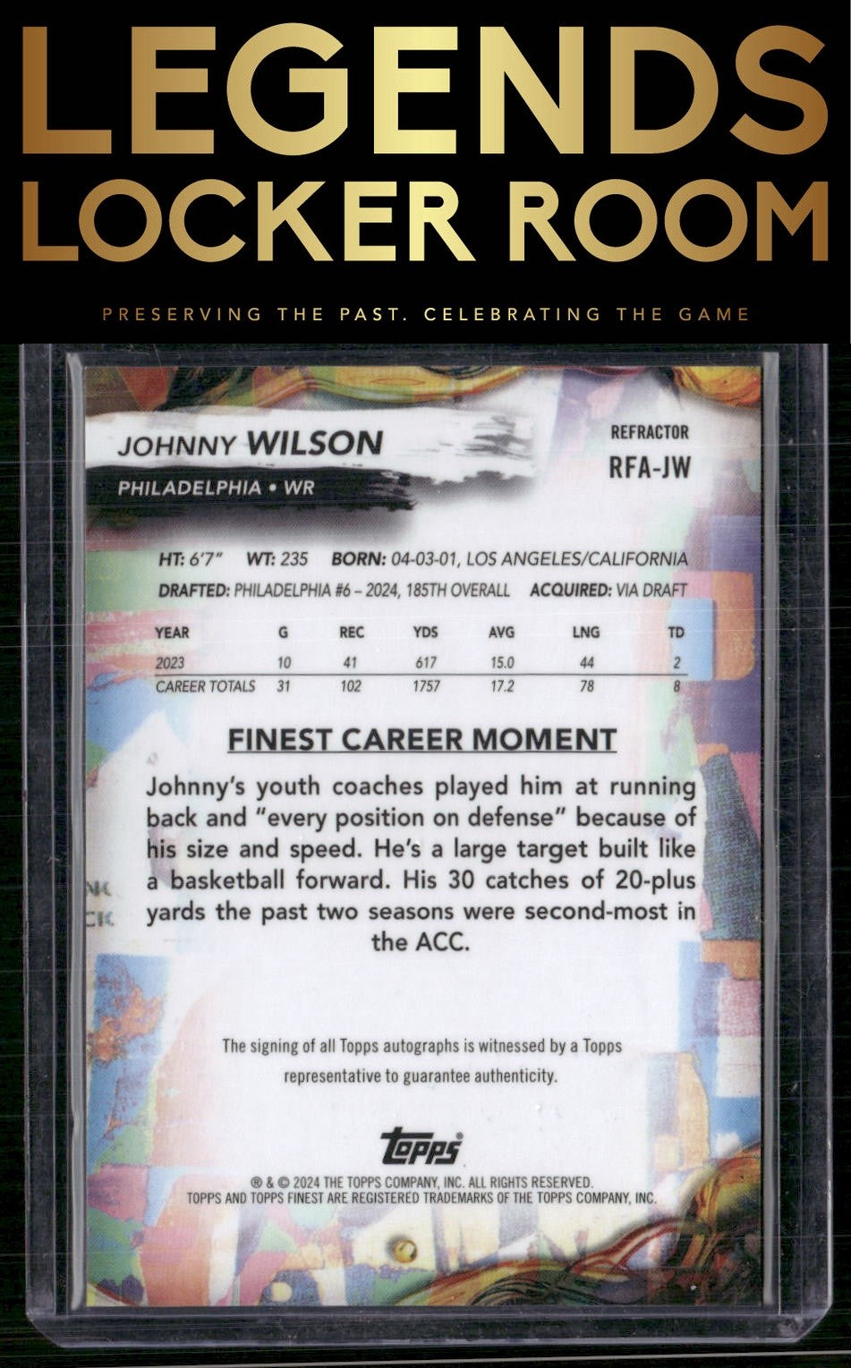 2024 Finest #RFA-JW Johnny Wilson Rookie Finest Autographs