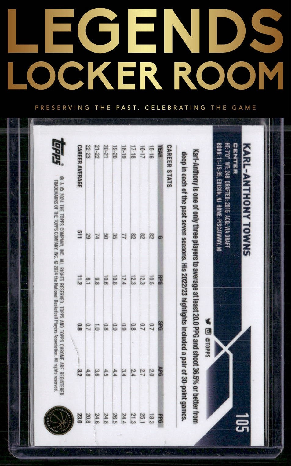 2023-24 Topps Chrome Sapphire #105 Karl-Anthony Towns