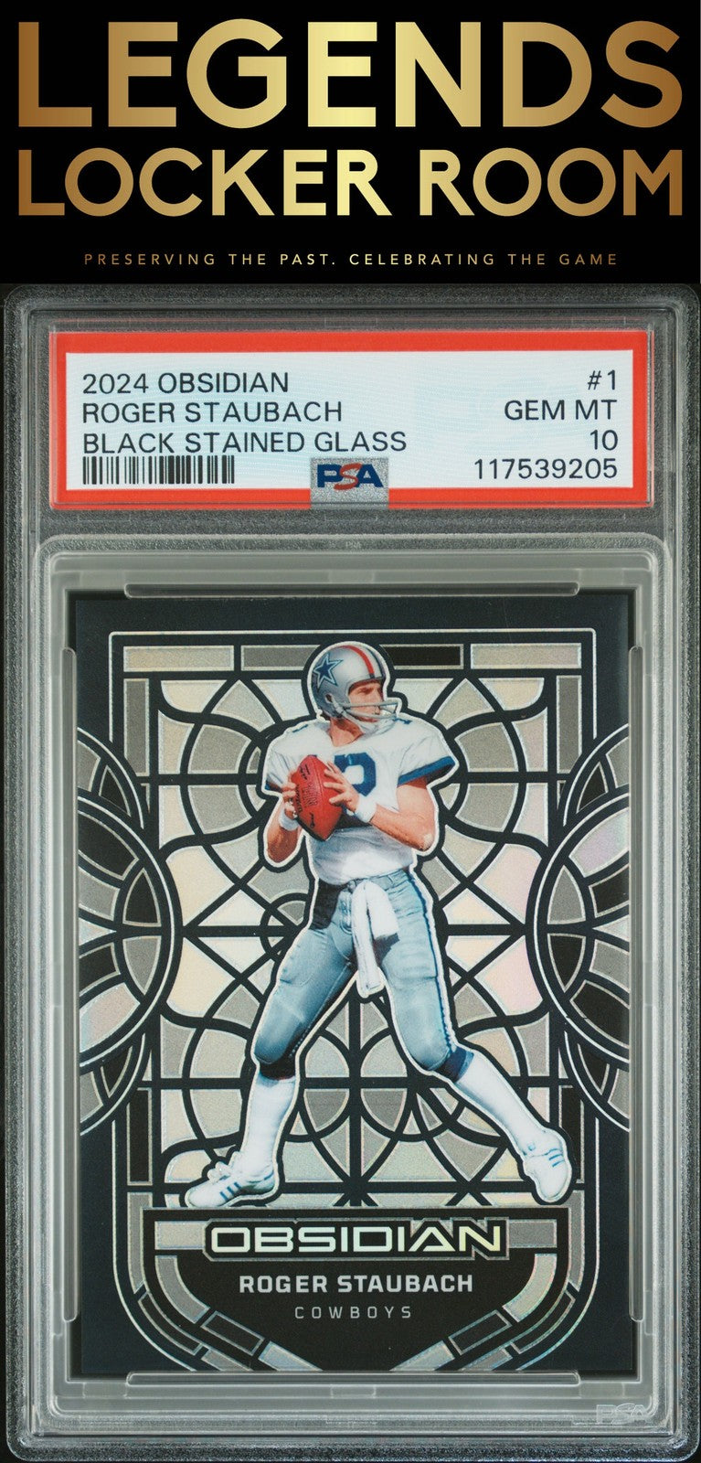 2024 Panini Obsidian Black Stained Glass #1 Roger Staubach PSA 10
