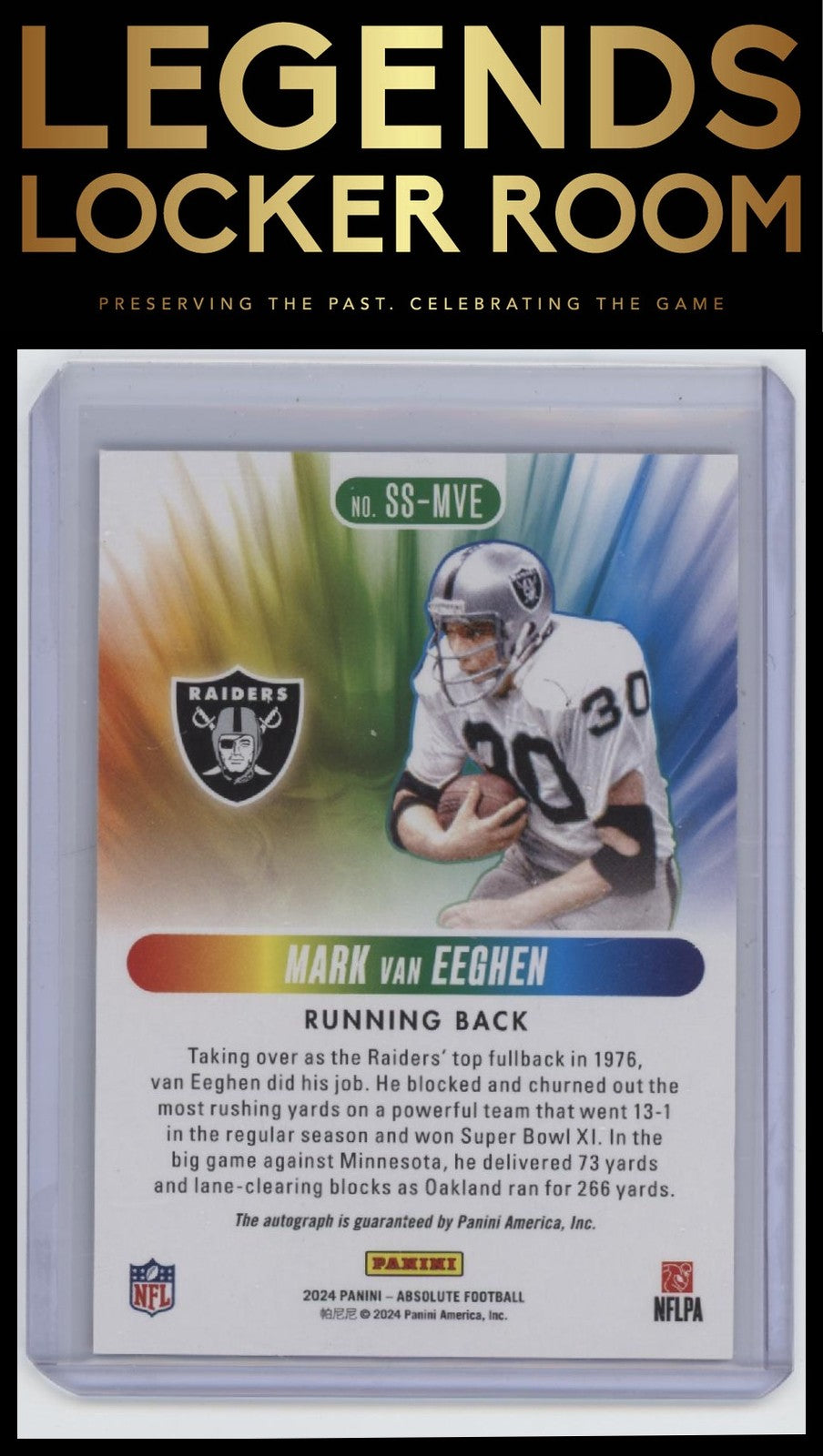 2024 Panini Absolute #SS-MVE Mark van Eeghen Spectrum Signatures Red #/75