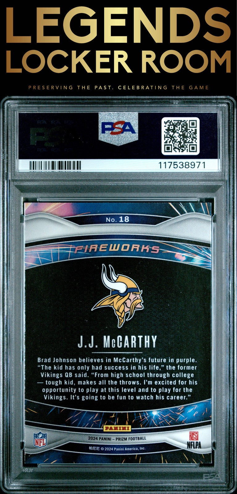 2024 Panini Prizm Fireworks #18 Jj Mccarthy PSA 8