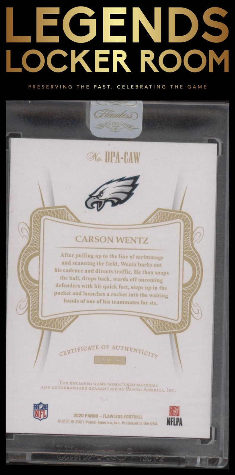 2020 Panini Flawless Carson Wentz Football Dual Patch Auto Bronze /6