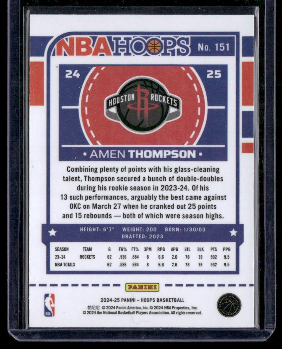 2024-25 Hoops #151 Amen Thompson Premium Prizms Silver
