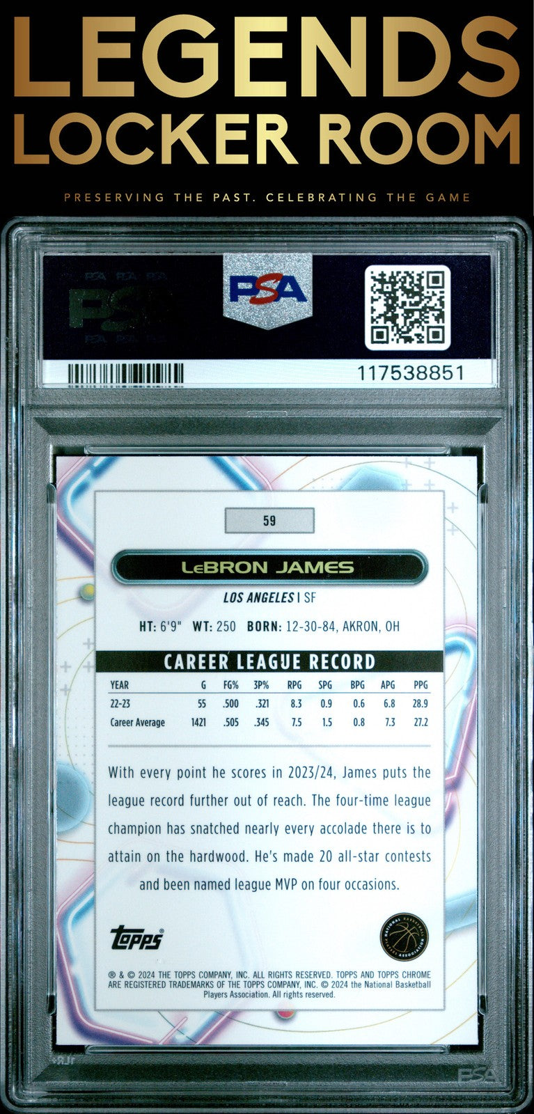 2023 Topps Cosmic Chrome #59 Lebron James Blue Moon PSA 10