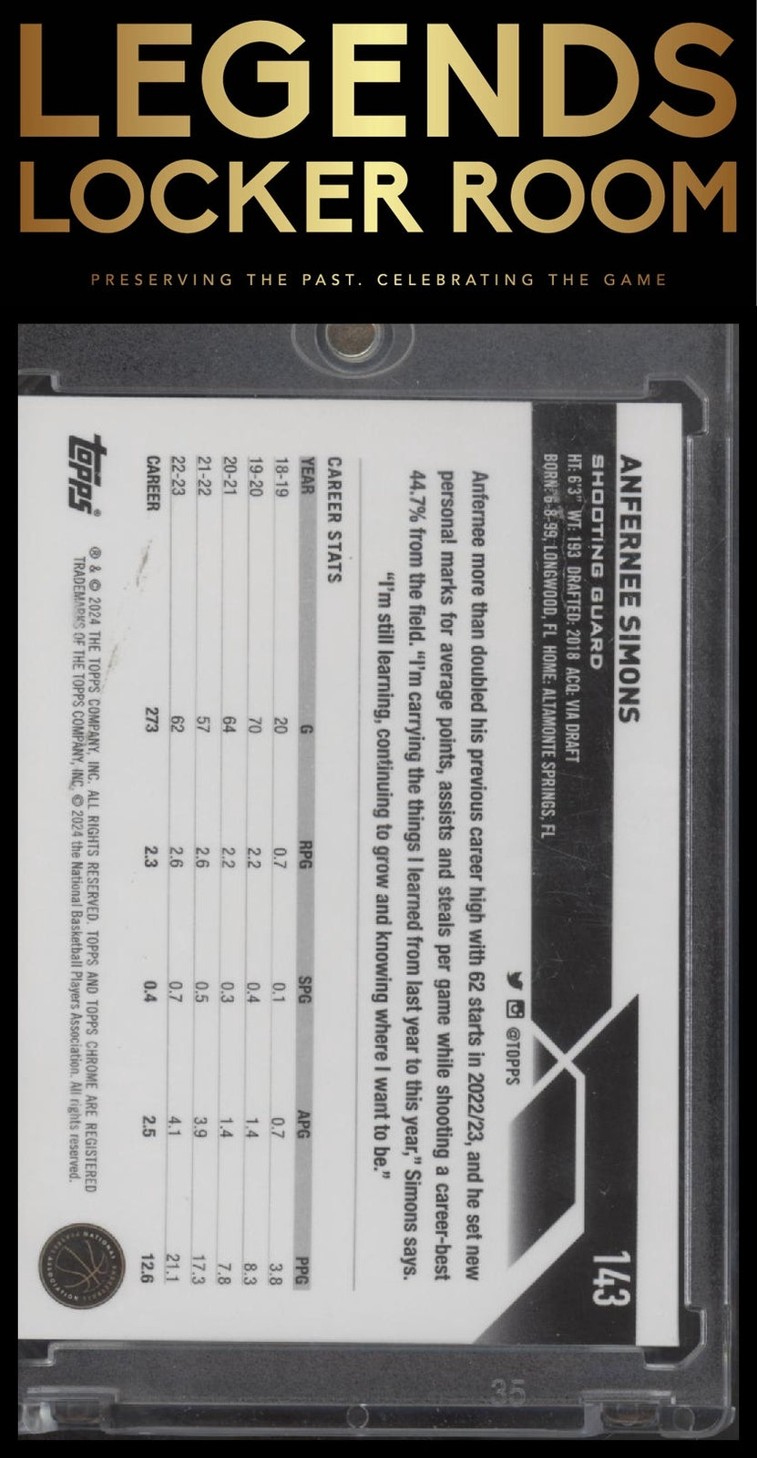 2023-24 Topps Chrome #143 Anfernee Simons Purple Refractors #/349