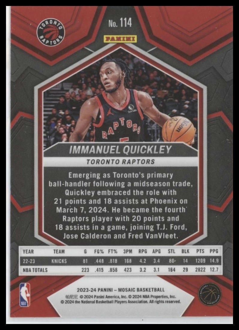 2023-24 Panini Mosaic #114 Immanuel Quickley