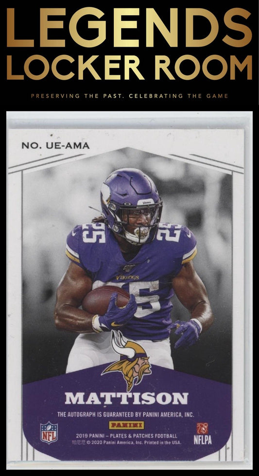 2019 Plates and Patches #UE-AMA Alexander Mattison Rookie Upper Echelon /20