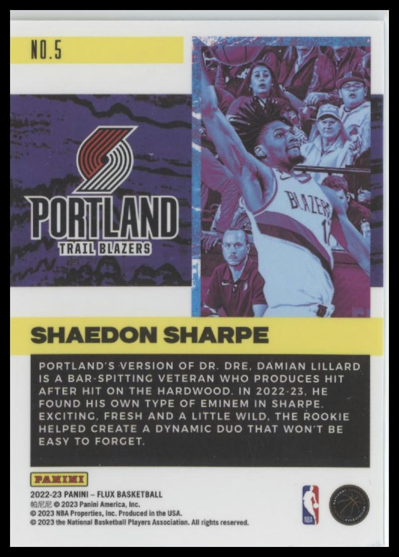 2022-23 Panini Flux #5 Shaedon Sharpe Freshman Year