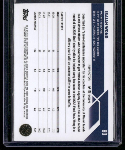 2023-24 Topps Chrome #80 Isaiah Wong Aqua Refractors #/199