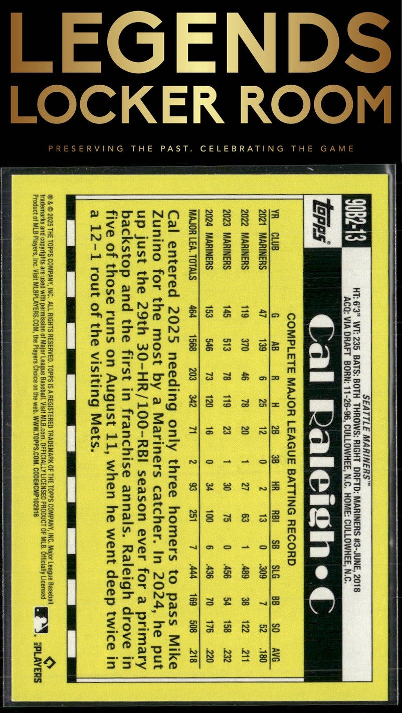 2025 Topps Cal Raleigh 1990 Topps Baseball 35th Anniversary