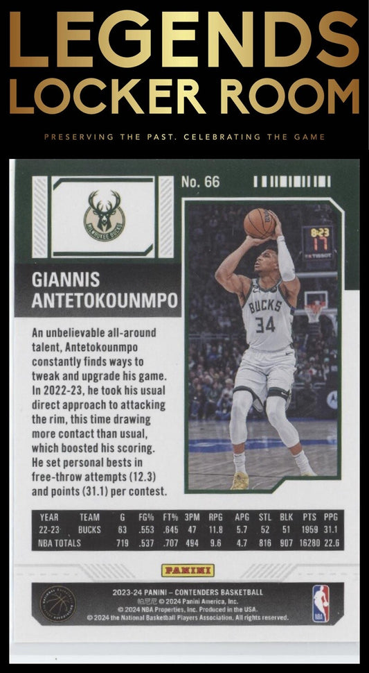 2023-24 Panini Contenders #66 Giannis Antetokounmpo Season Ticket Retail