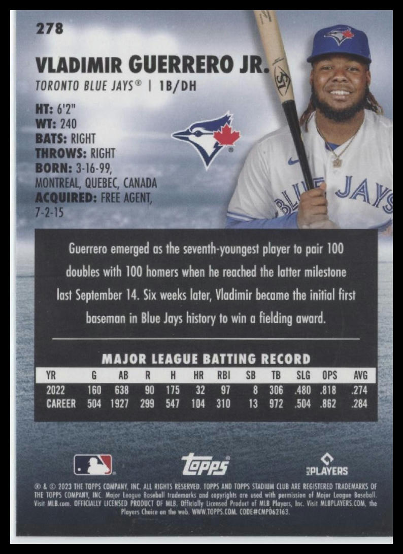 2023 Stadium Club #278 Vladimir Guerrero Jr.