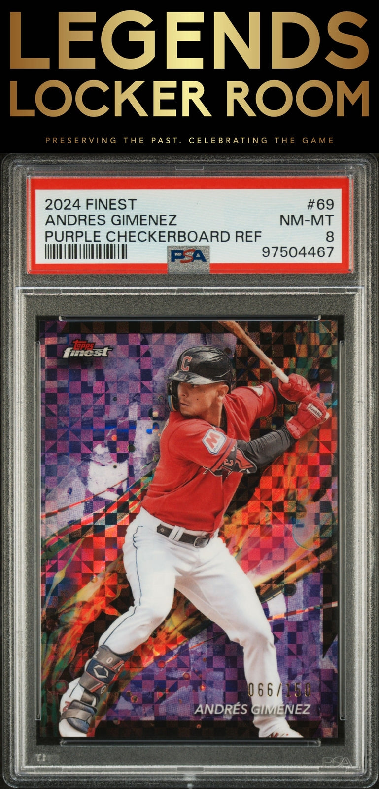 2024 Topps Finest #69 Andres Gimenez Purple Checkerboard Ref PSA 8