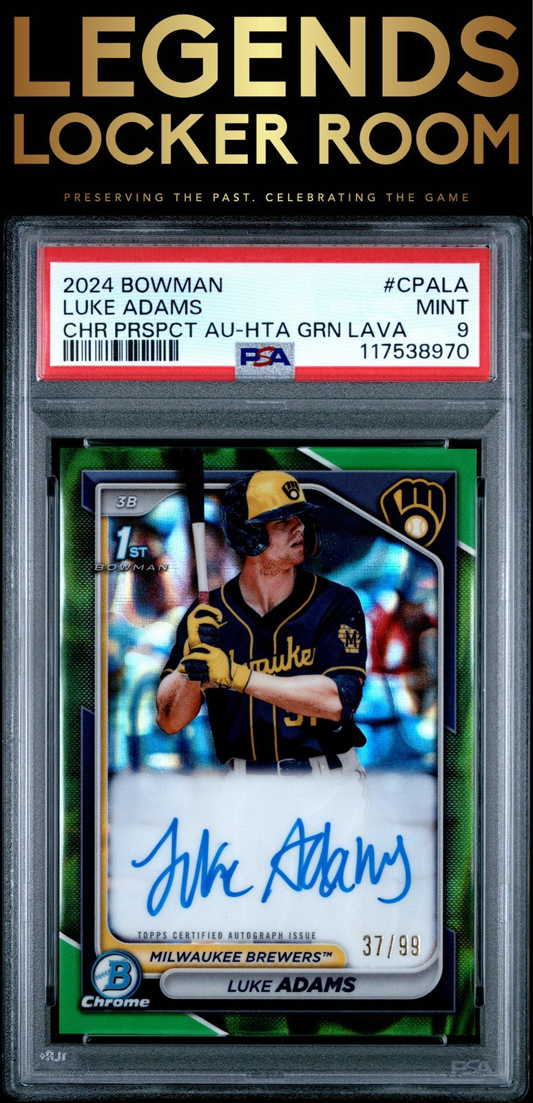 2024 Bowman Chrome Prospect Auto Luke Adams Hta Grn Lava PSA 9