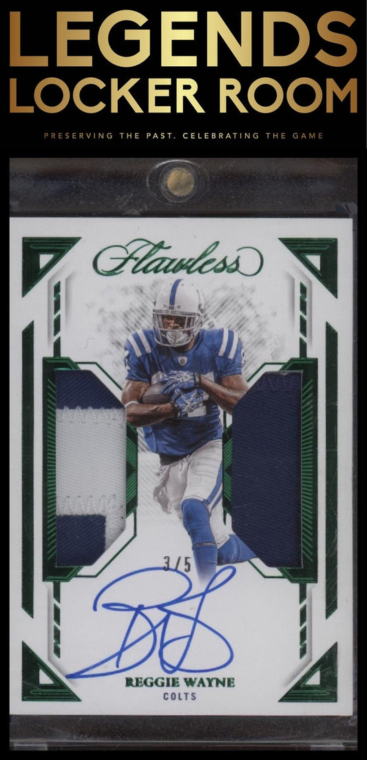 2023 Panini Flawless #DPA-RWA Reggie Wayne Dual Patch Autographs Emerald #/5