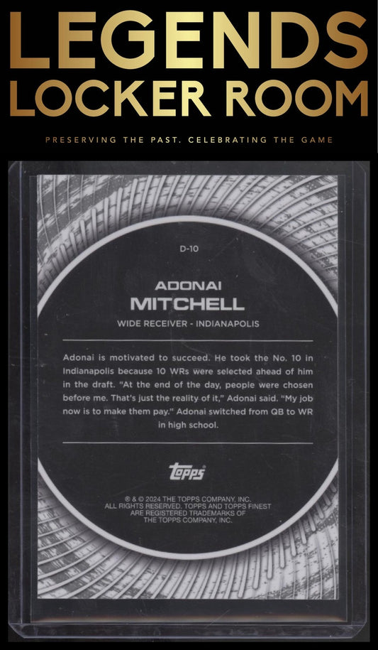 2024 Finest #D-10 Adonai Mitchell Debut Green Refractor #/75