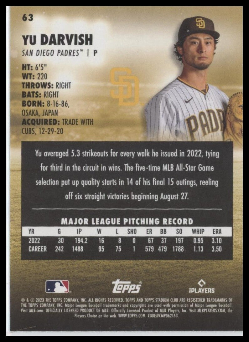 2023 Stadium Club #63 Yu Darvish