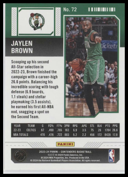 2023-24 Panini Contenders #72 Jaylen Brown Season Ticket Premium Edition